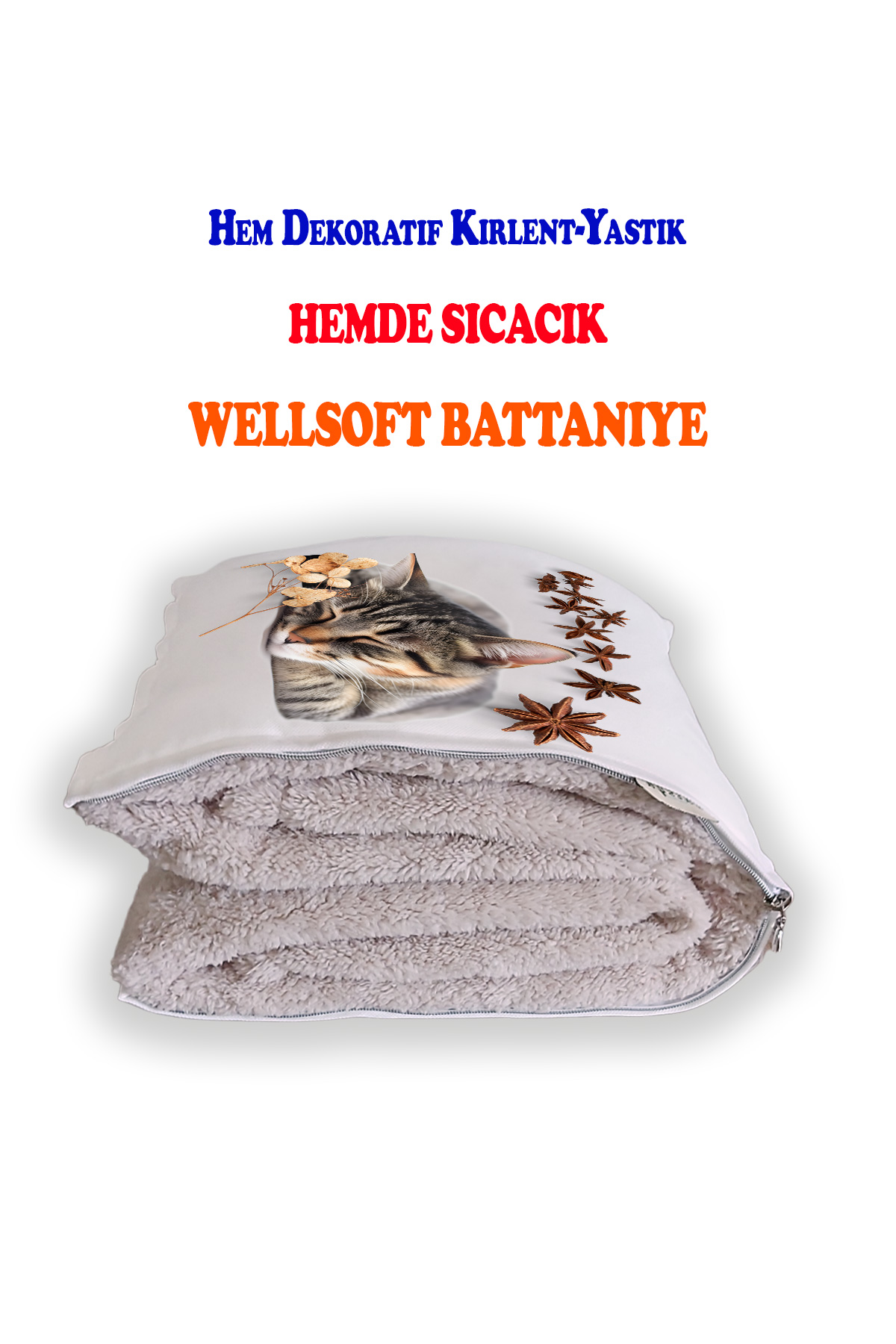 Sevimli%20Kedi%20Cute%20Cat%20Baskılı%20Tv%20Battaniyeli%20Opsiyonel%20Dekoratif%20Yastık