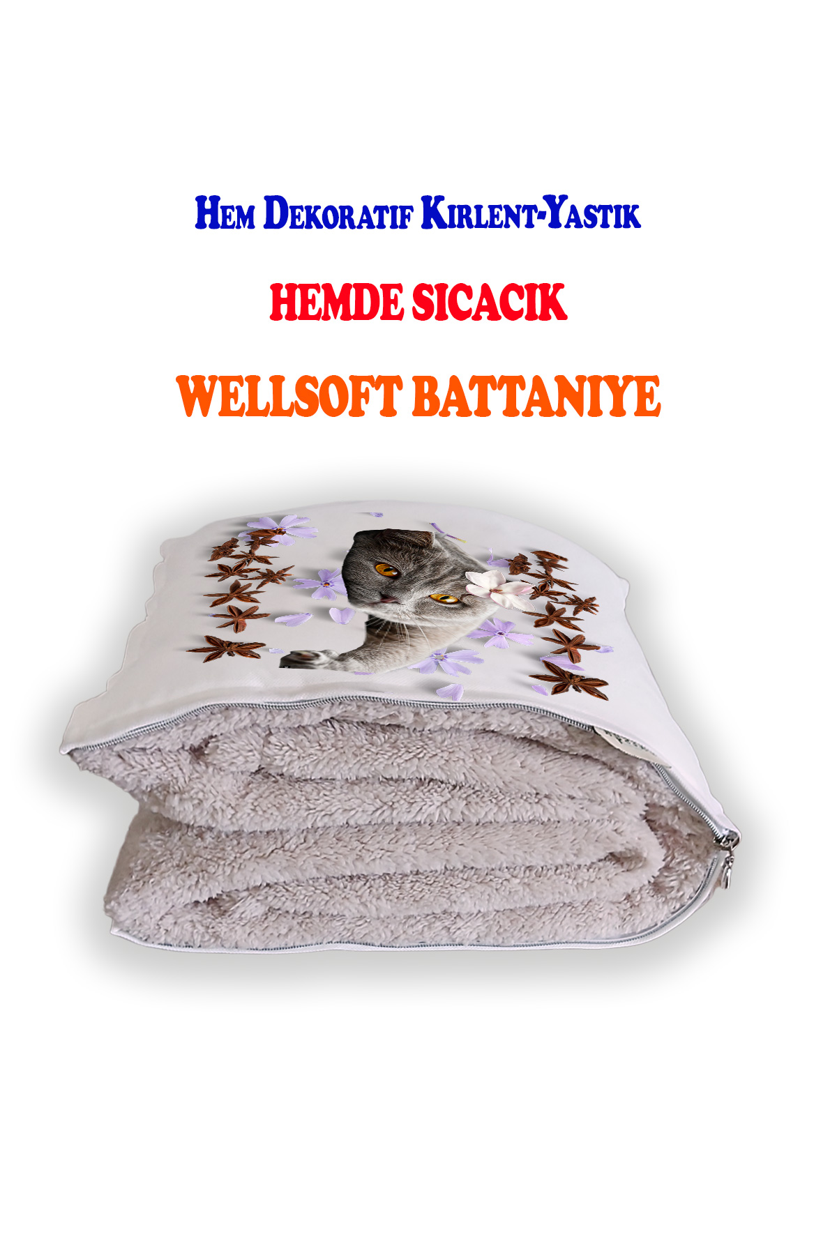 Relax%20Kedi%20Baskılı%20Tv%20Battaniyeli%20Opsiyonel%20Dekoratif%20Yastık