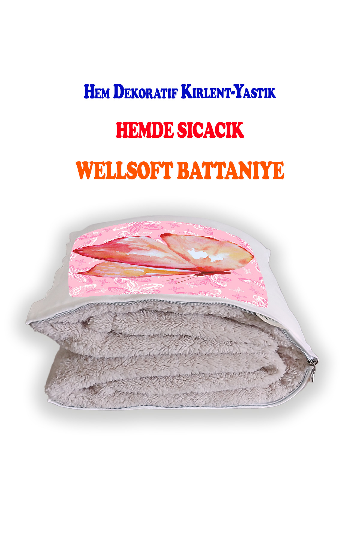 Pembe%20Kelebek%20Baskılı%20Dekoratif%20Yastık%20Kırlent%20Opsiyonel%20Battaniye%202%20in%201