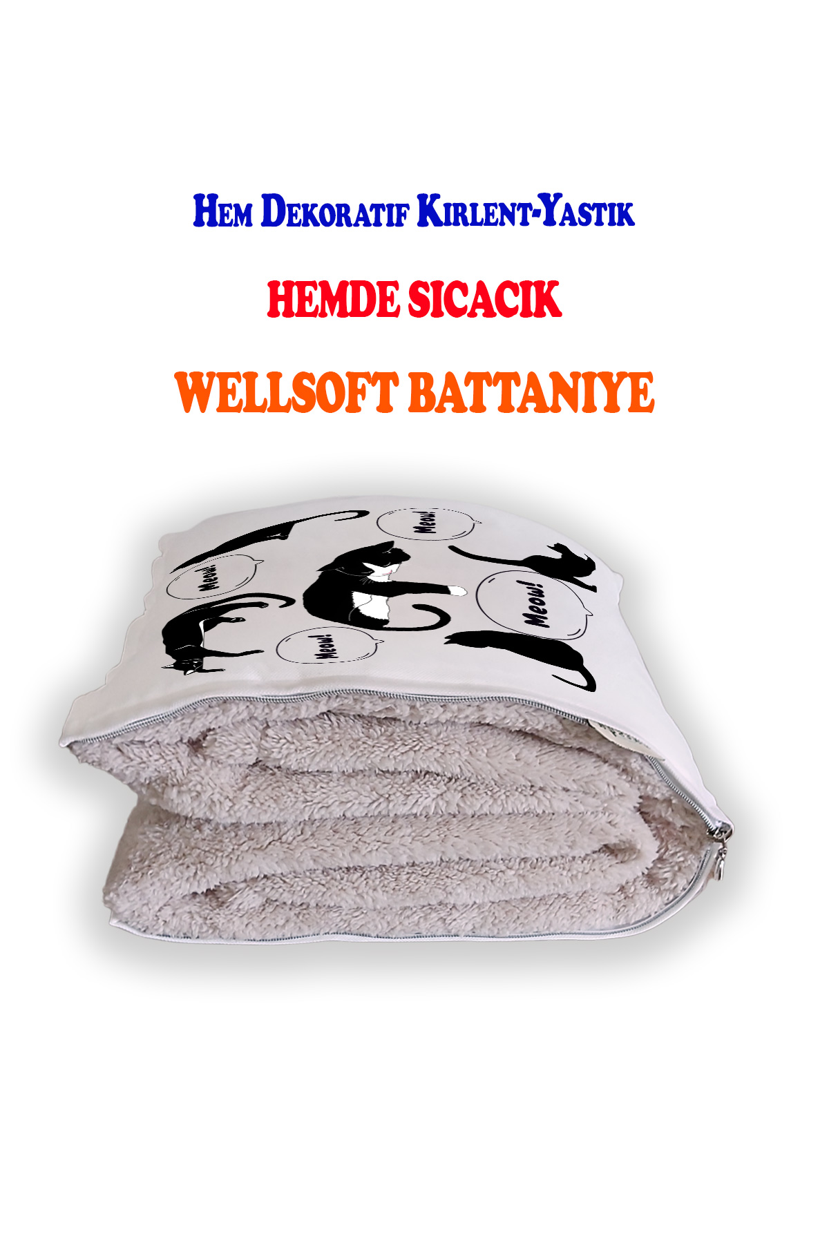 Meow%20Baskılı%20Dekoratif%20Yastık%20Kırlent%20Opsiyonel%20Battaniye%202%20in%201