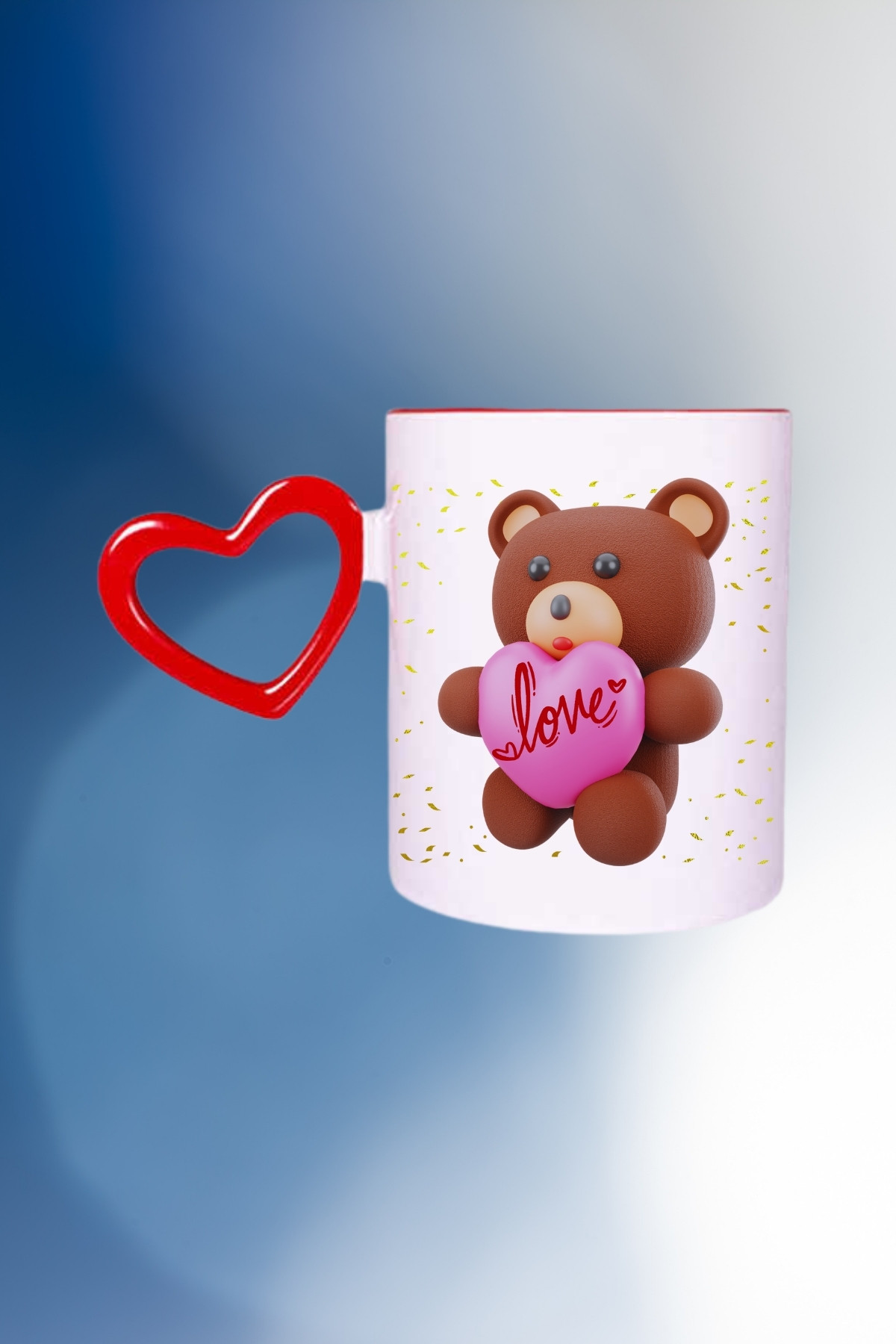 Ayıcık%20Love%20Teddy%20Bear%20Baskılı%20Kalpli%20Kırmızı%20Kupa%20Bardak%20Çay%20Kahve%20Fincanı