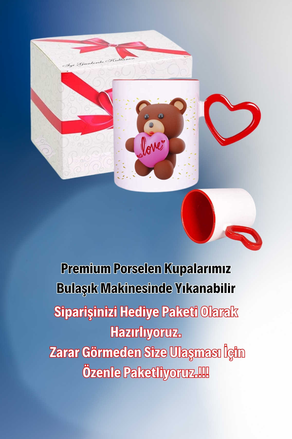 Ayıcık%20Love%20Teddy%20Bear%20Baskılı%20Kalpli%20Kırmızı%20Kupa%20Bardak%20Çay%20Kahve%20Fincanı