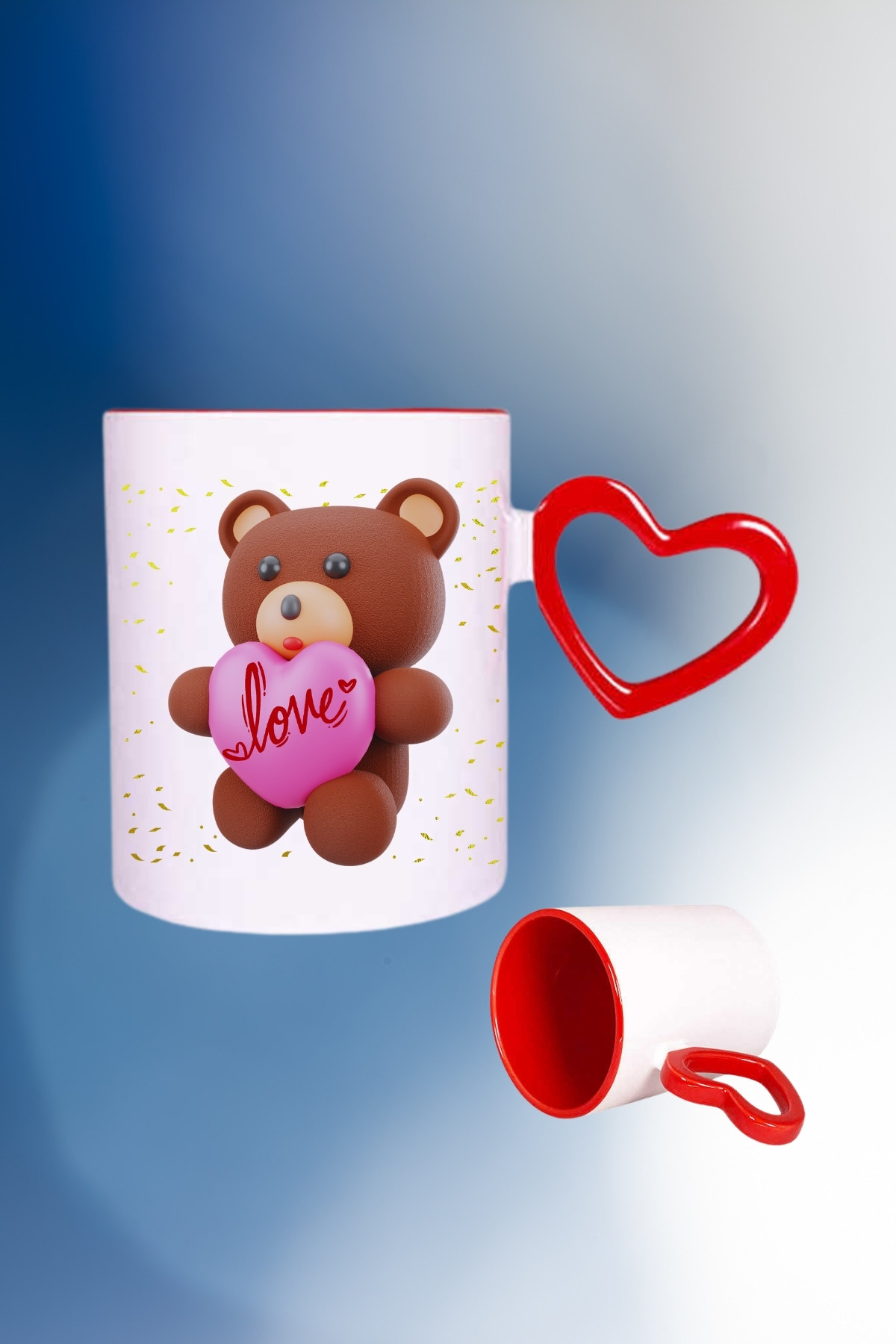 Ayıcık%20Love%20Teddy%20Bear%20Baskılı%20Kalpli%20Kırmızı%20Kupa%20Bardak%20Çay%20Kahve%20Fincanı