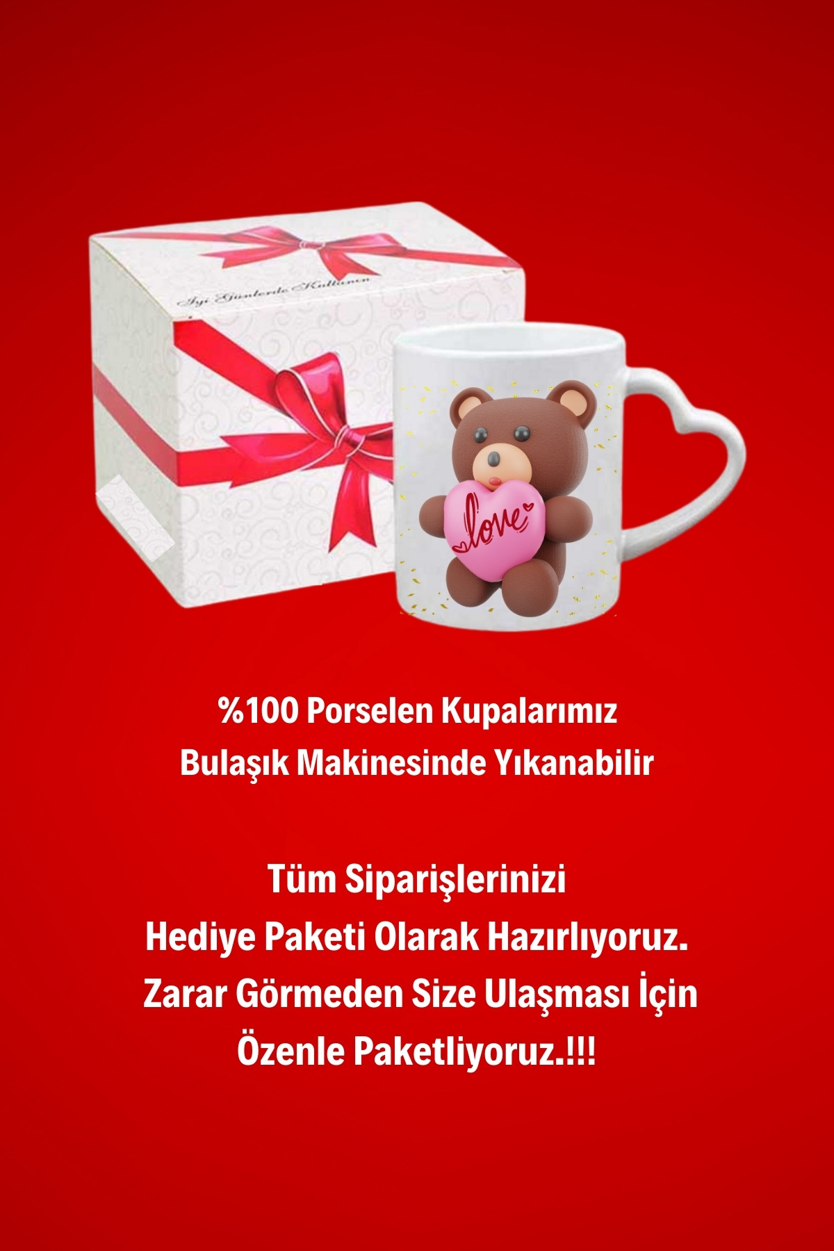 Teddy%20Bear%20Love%20Ayıcık%20Baskılı%20Hediye%20Kalp%20Kupa%20Bardak%20Porselen%20Çay%20Kahve%20Fincanı