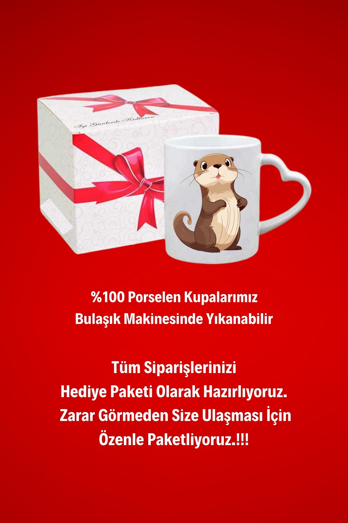 Sevimli%20Su%20Samuru%20Baskılı%20Hediye%20Kalp%20Kupa%20Bardak%20Porselen%20Çay%20Kahve%20Fincanı