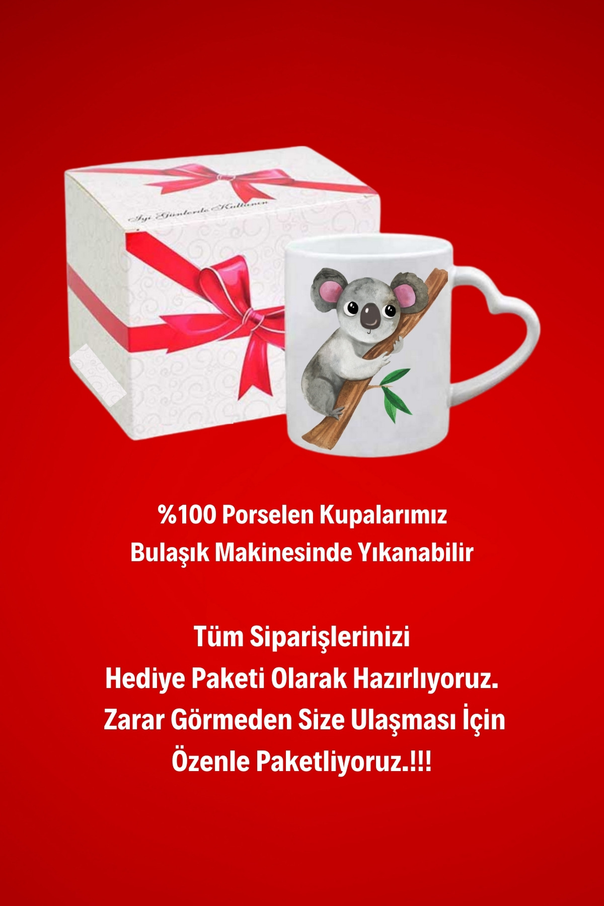 Cute%20Koala%20Baskılı%20Hediye%20Kalp%20Kupa%20Bardak%20Porselen%20Çay%20Kahve%20Fincanı