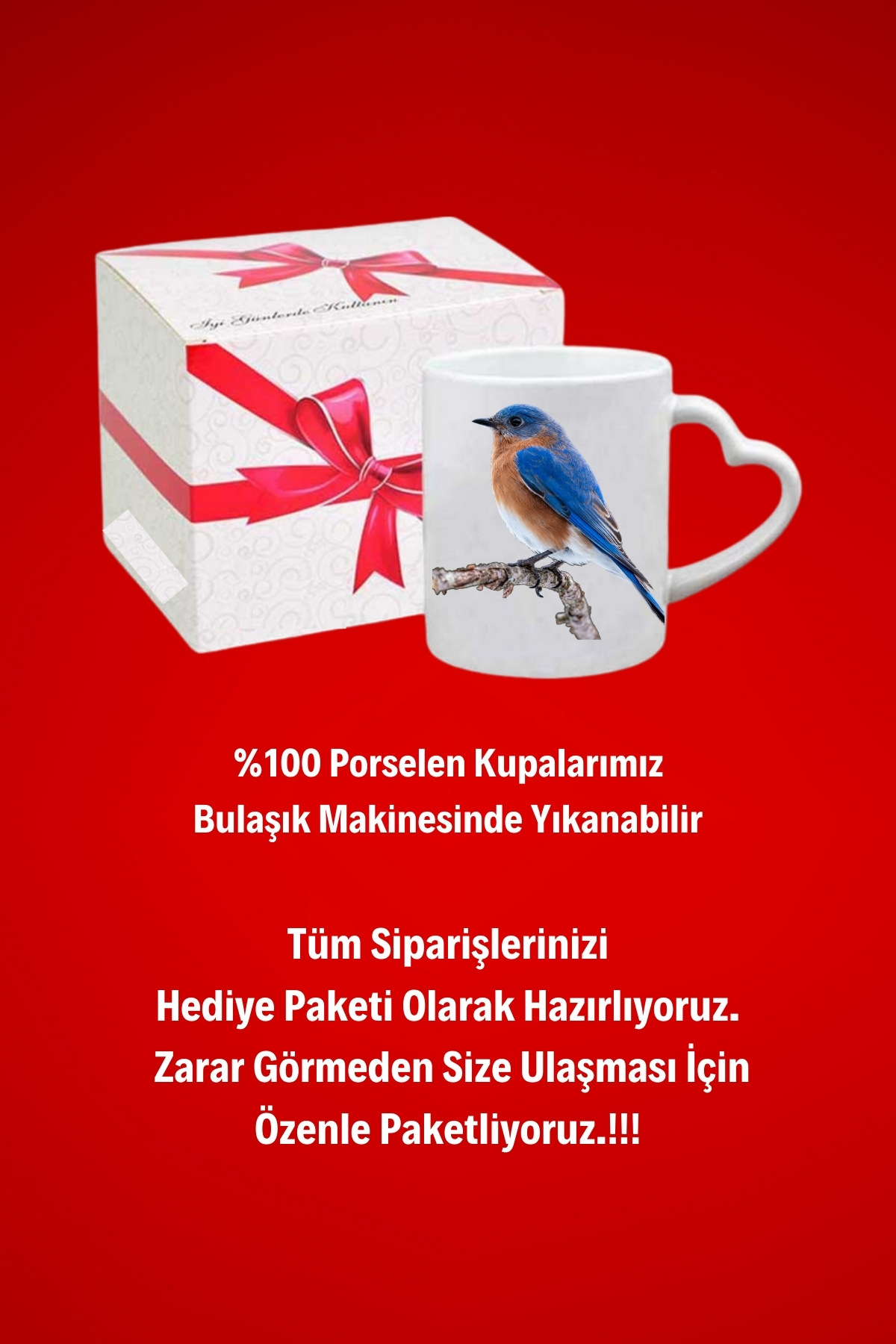 Mavi%20Serçe%20Kuş%20Baskılı%20Hediye%20Kalp%20Kupa%20Bardak%20Porselen%20Çay%20Kahve%20Fincanı