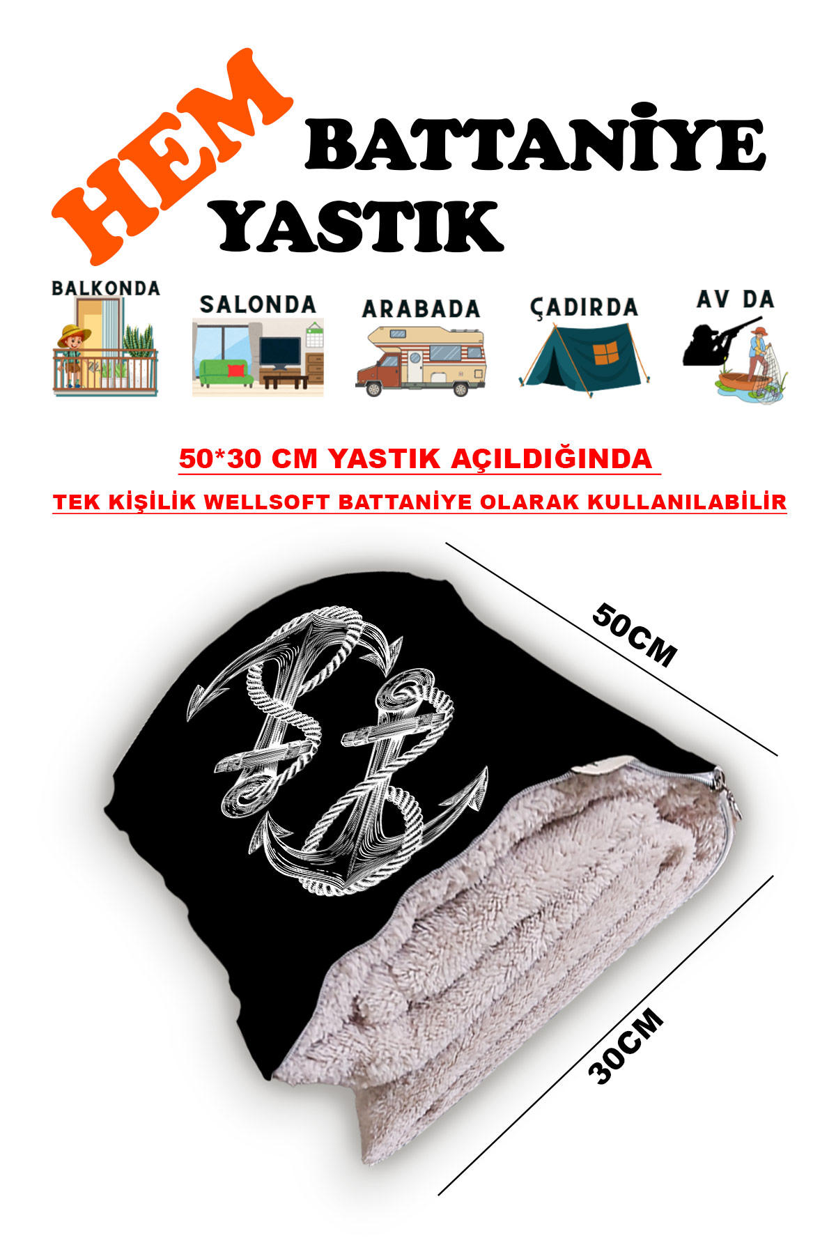 Denizci%20Çıpa%20Desen%20Baskılı%20Tv%20Battaniyeli%20Opsiyonel%20Dekoratif%20Hediye%20Yastık%20Battaniye%202in1%20Gifts