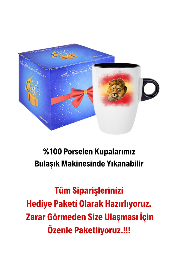 Taraftar%20Sarı%20Kırmızı%20Arslan%20Baskılı%20Kupa%20Bardak%20Porselen%20Latte%20Filtre%20Kahve%20Fincanı