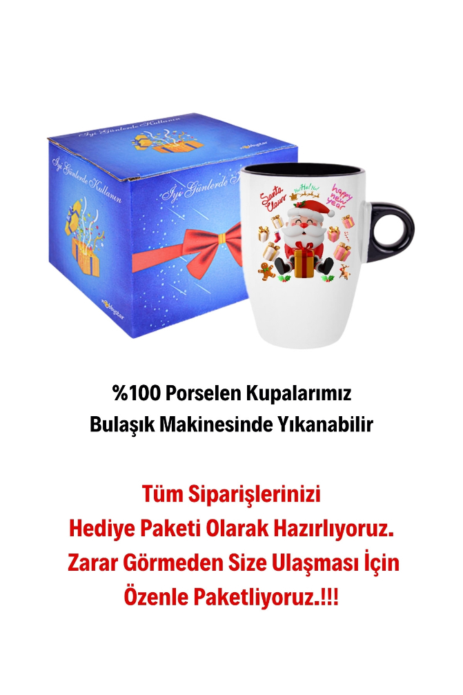 Noel%20Baba%20Happy%20Christmas%20Baskılı%20Kupa%20Bardak%20Porselen%20Latte%20Filtre%20Kahve%20Fincanı