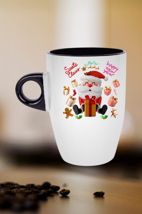 Noel%20Baba%20Happy%20Christmas%20Baskılı%20Kupa%20Bardak%20Porselen%20Latte%20Filtre%20Kahve%20Fincanı