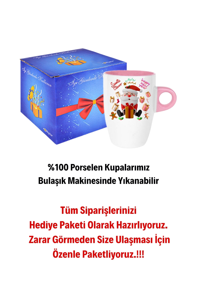 Noel%20Baba%20Happy%20Christmas%20Baskılı%20Kupa%20Bardak%20Porselen%20Latte%20Filtre%20Kahve%20Fincanı