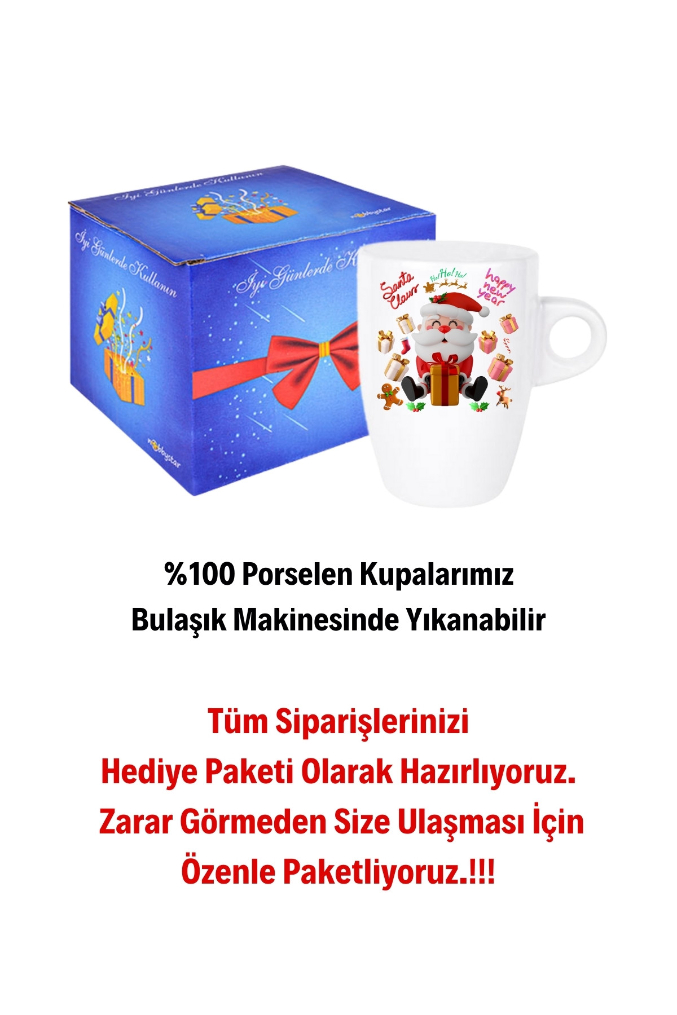 Noel%20Baba%20Happy%20Christmas%20Baskılı%20Kupa%20Bardak%20Porselen%20Latte%20Filtre%20Kahve%20Fincanı