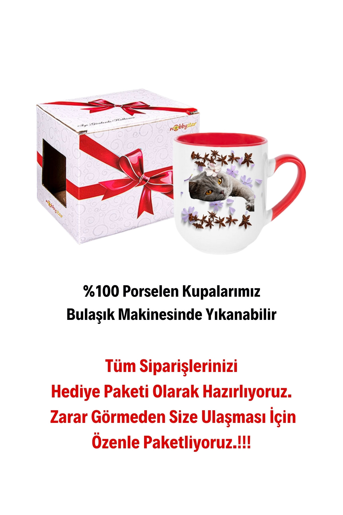 Sevimli%20Kedi%20Baskılı%20İçi%20Kırmızı%20Lüx%20Kupa%20Bardak%20Porselen%20Çay%20Kahve%20Fincanı