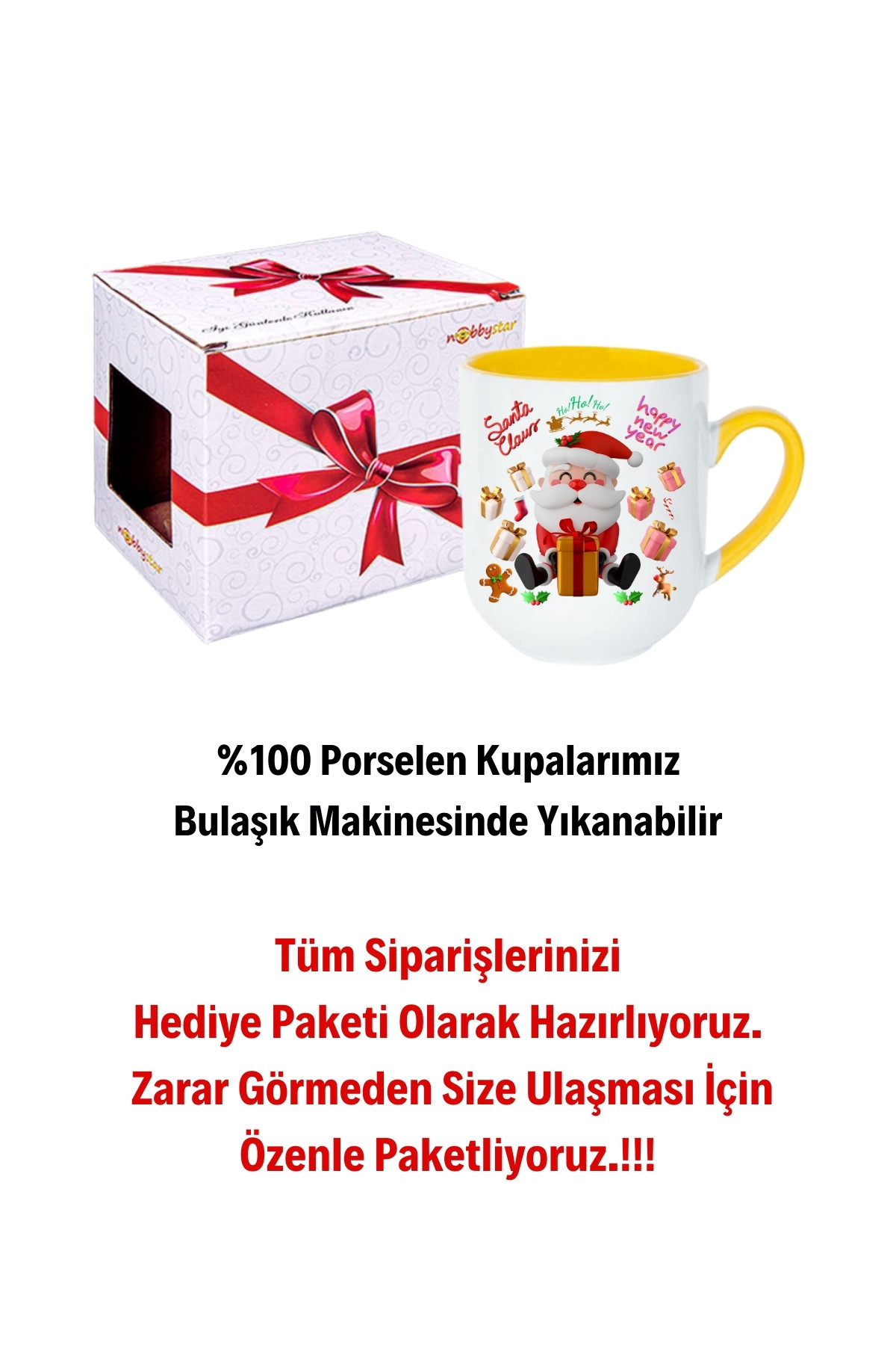 Noel%20Baba%20Happy%20Christmas%20Baskılı%20İçi%20Sarı%20Lüx%20Kupa%20Bardak%20Porselen%20Çay%20Kahve%20Fincanı