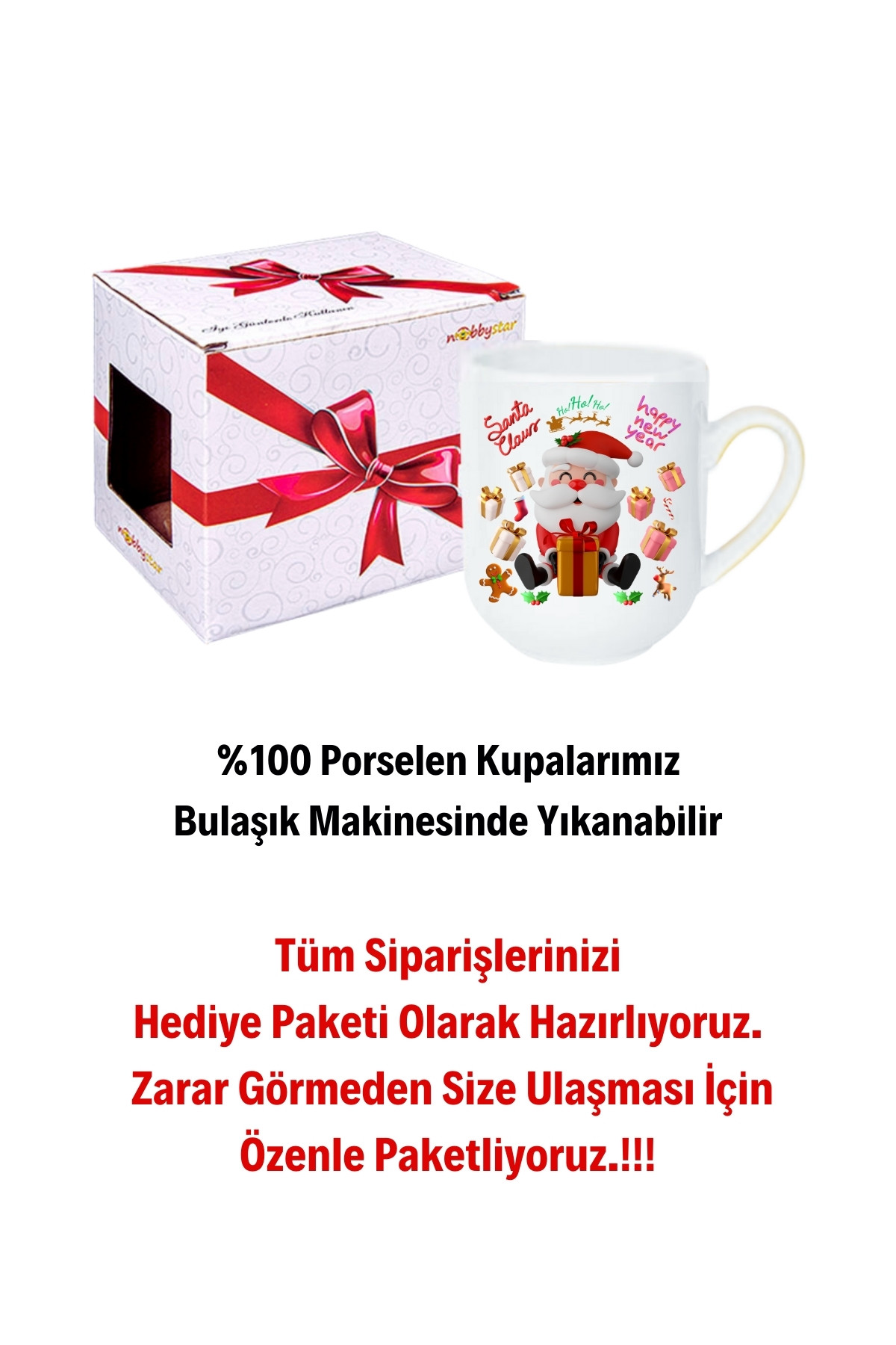 Noel%20Baba%20Happy%20Christmas%20Baskılı%20Lüx%20Kupa%20Bardak%20Porselen%20Çay%20Kahve%20Fincanı