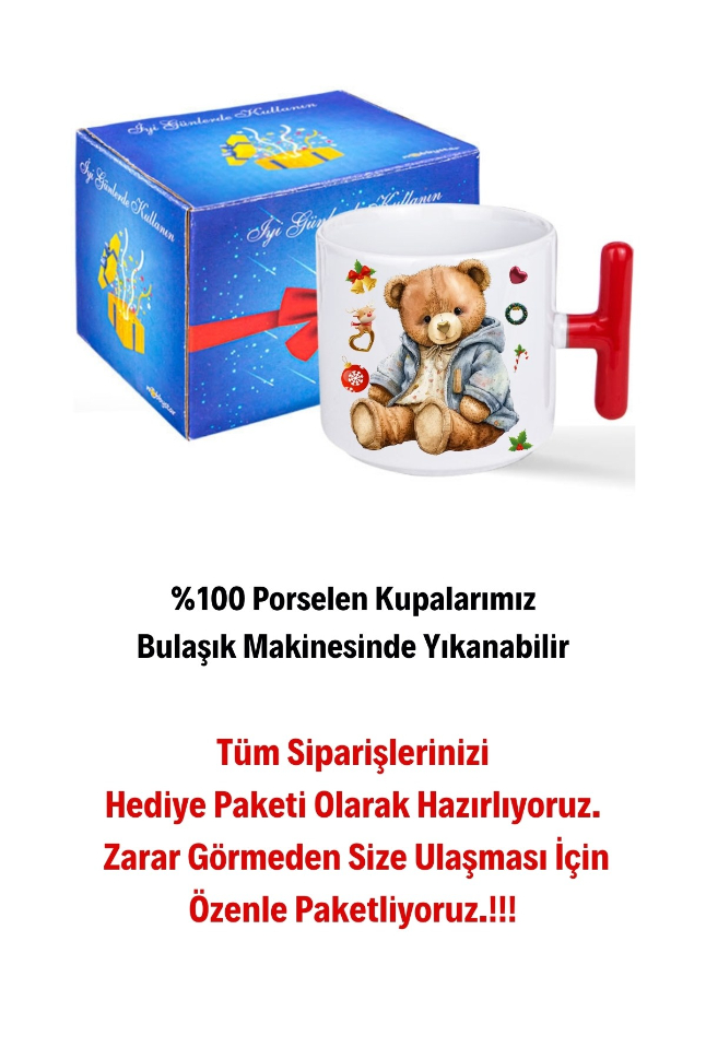 Yeni%20Yıl%20Oyuncak%20Ayı%20Teddy%20Bear%20Baskılı%20Kırmızı%20T%20Saplı%20Kupa%20Bardak%20Porselen%20Çay%20Kahve%20Fincanı