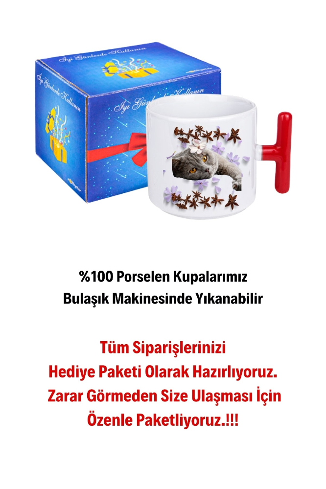 Sevimli%20Kedi%20Baskılı%20Kırmızı%20T%20Saplı%20Kupa%20Bardak%20Porselen%20Çay%20Kahve%20Fincanı