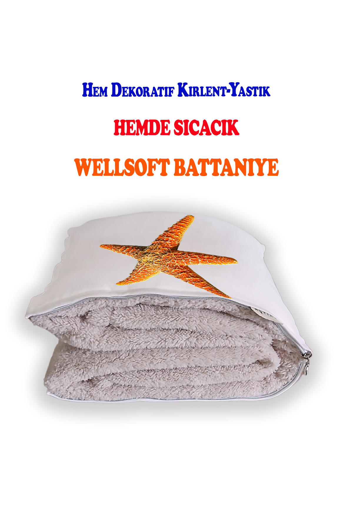 Deniz%20Yıldızı%20Desenli%20İç%20Dolgusu%20Battaniyeli%20Araç%20İçi%20Opsiyonel%20Yastık%2036x36cm