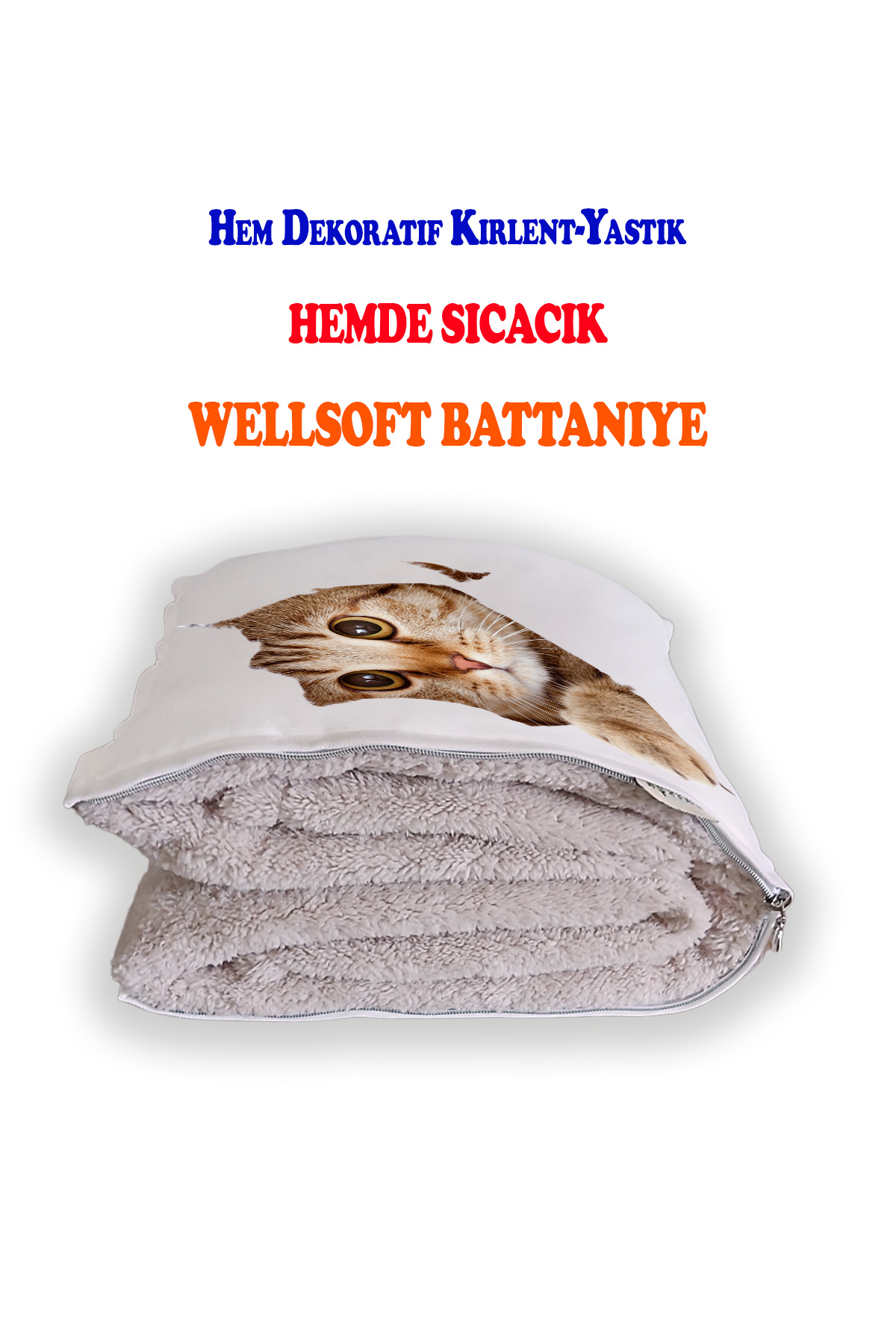 Sevimli%20Kedi%20Desenli%20Opsiyonel%20Yastık%20İçinde%20Tv%20Battaniyesi%20110x170cm