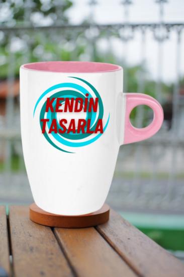 Kişiye Özel Baskılı Porselen Pembe Latte Kupa Bardak Çay Kahve Fincanı