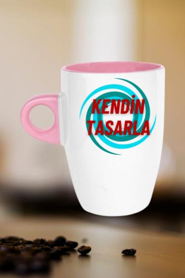 Kişiye Özel Baskılı Porselen Pembe Latte Kupa Bardak Çay Kahve Fincanı