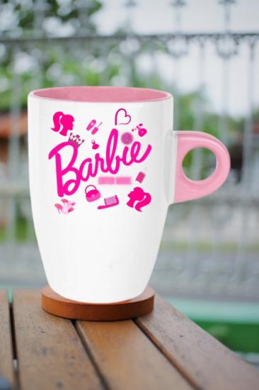 Baskılı Porselen Pembe Latte Kupa Bardak Çay Kahve Fincanı