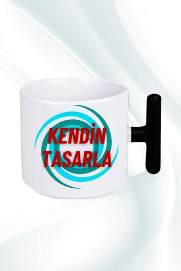 Siyah Saplı Kişiye Özel Baskılı Porselen Kupa Bardak Çay Kahve Fincanı