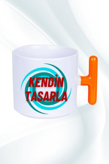 Turuncu Saplı Kişiye Özel Baskılı Porselen Kupa Bardak Çay Kahve Fincanı