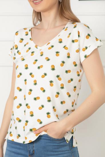 Ananas Desenli V Yaka T-shirt